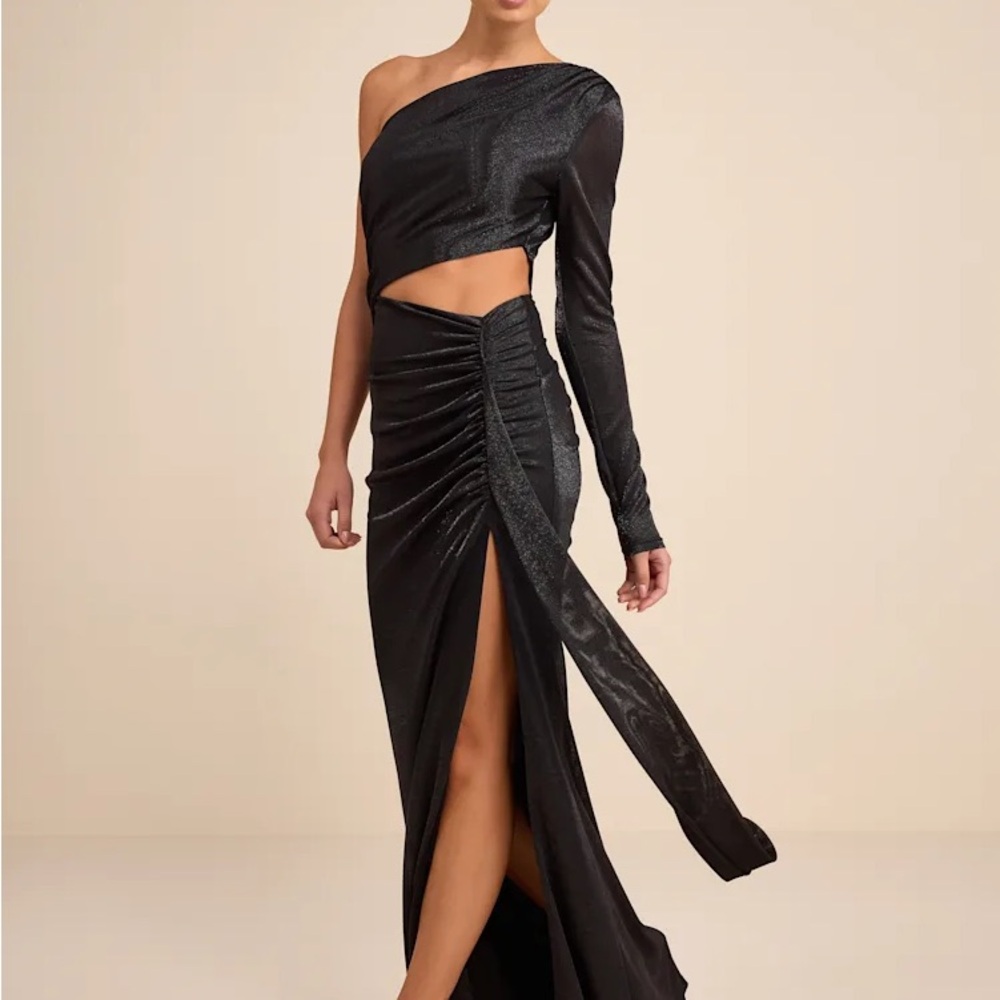 Black One-Shoulder Cutout Evening Dress